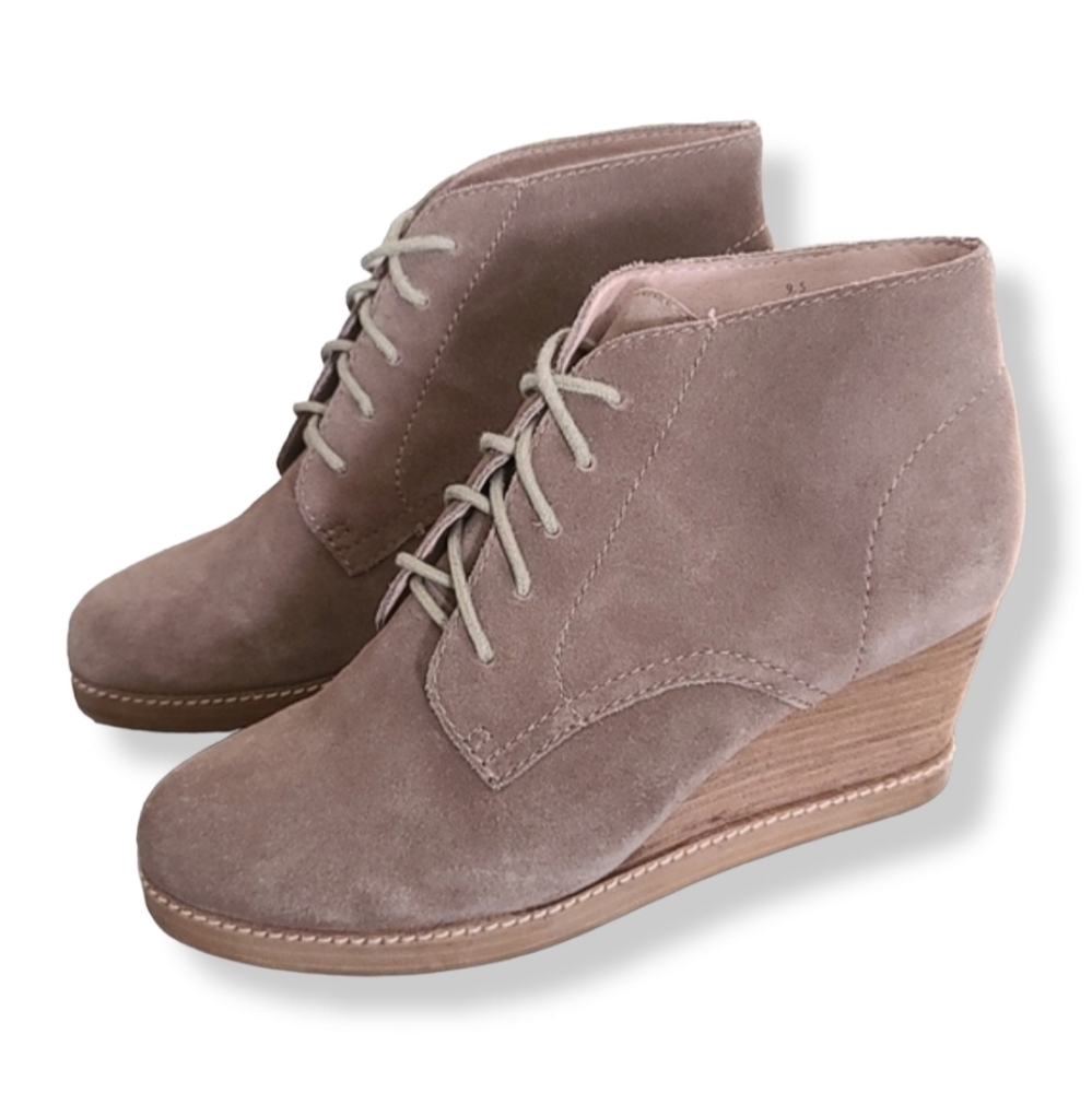 J JILL Chukka Wedge Boots 9.5 Ankle Booties Tan Suede Lace Up Oxfords Wedges - Picture 5 of 13